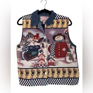 Tantrums Snowman Denim Tapestry Winter Christmas Vest